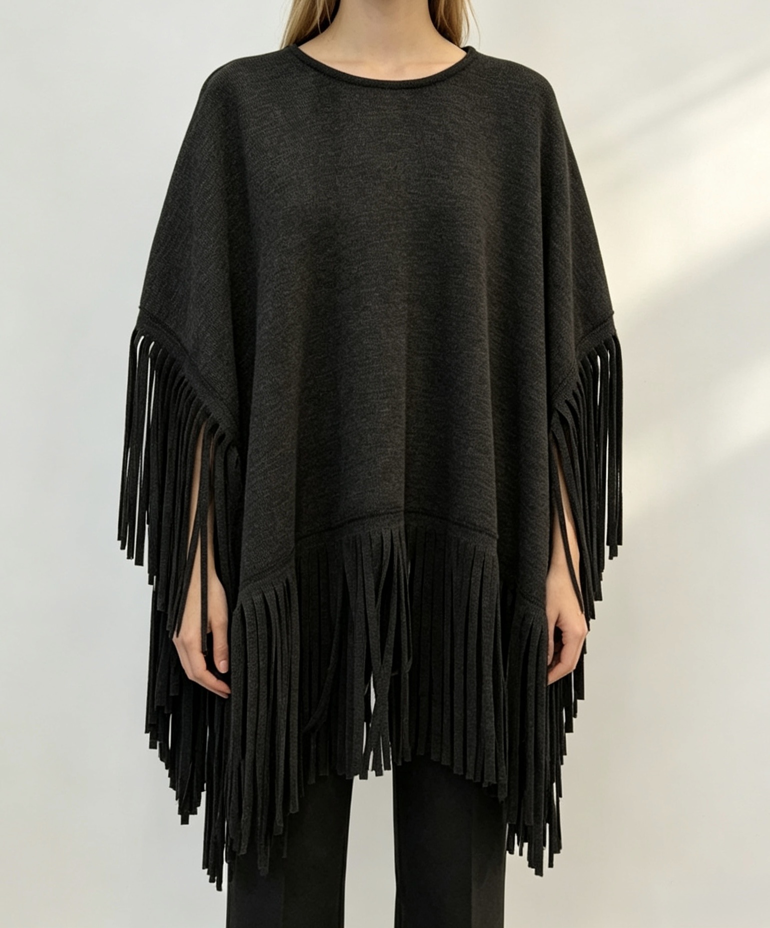 Oversize-Tunika-Bluse mit Fransen