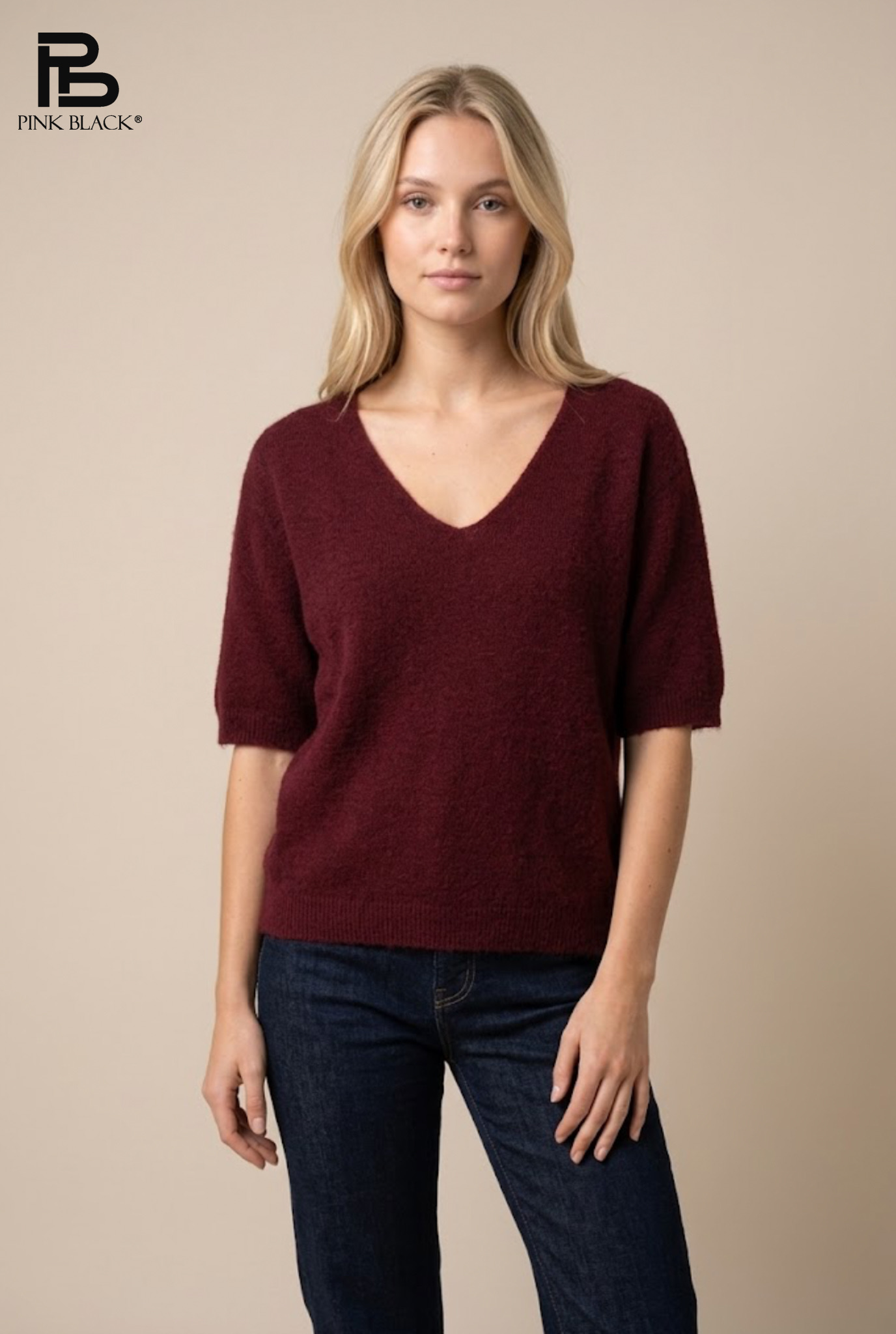 Kuschel‑Pullover mit V‑Ausschnitt, 3/4‑Arm