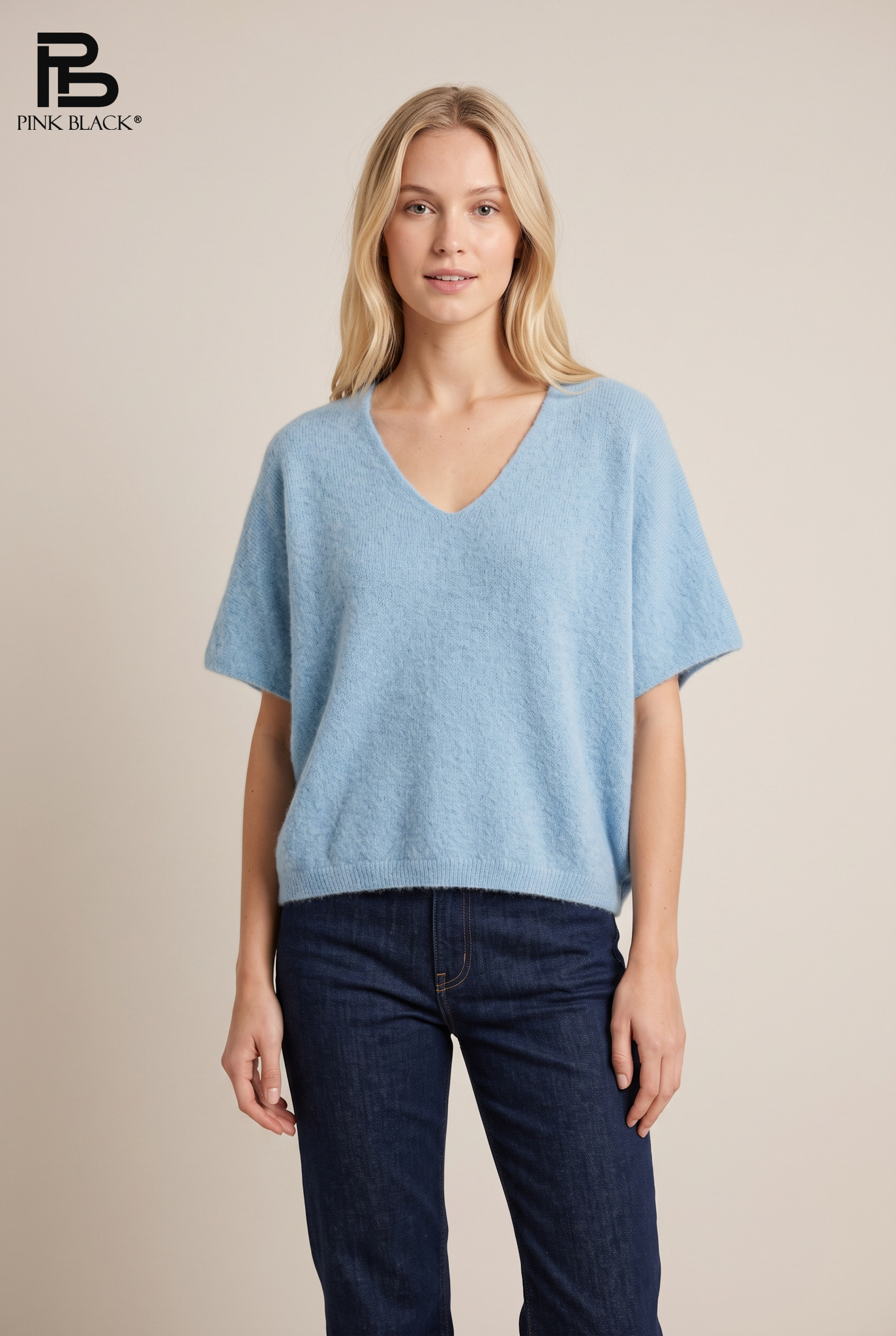 Lässiger V‑Ausschnitt Pullover mit kurzem Arm