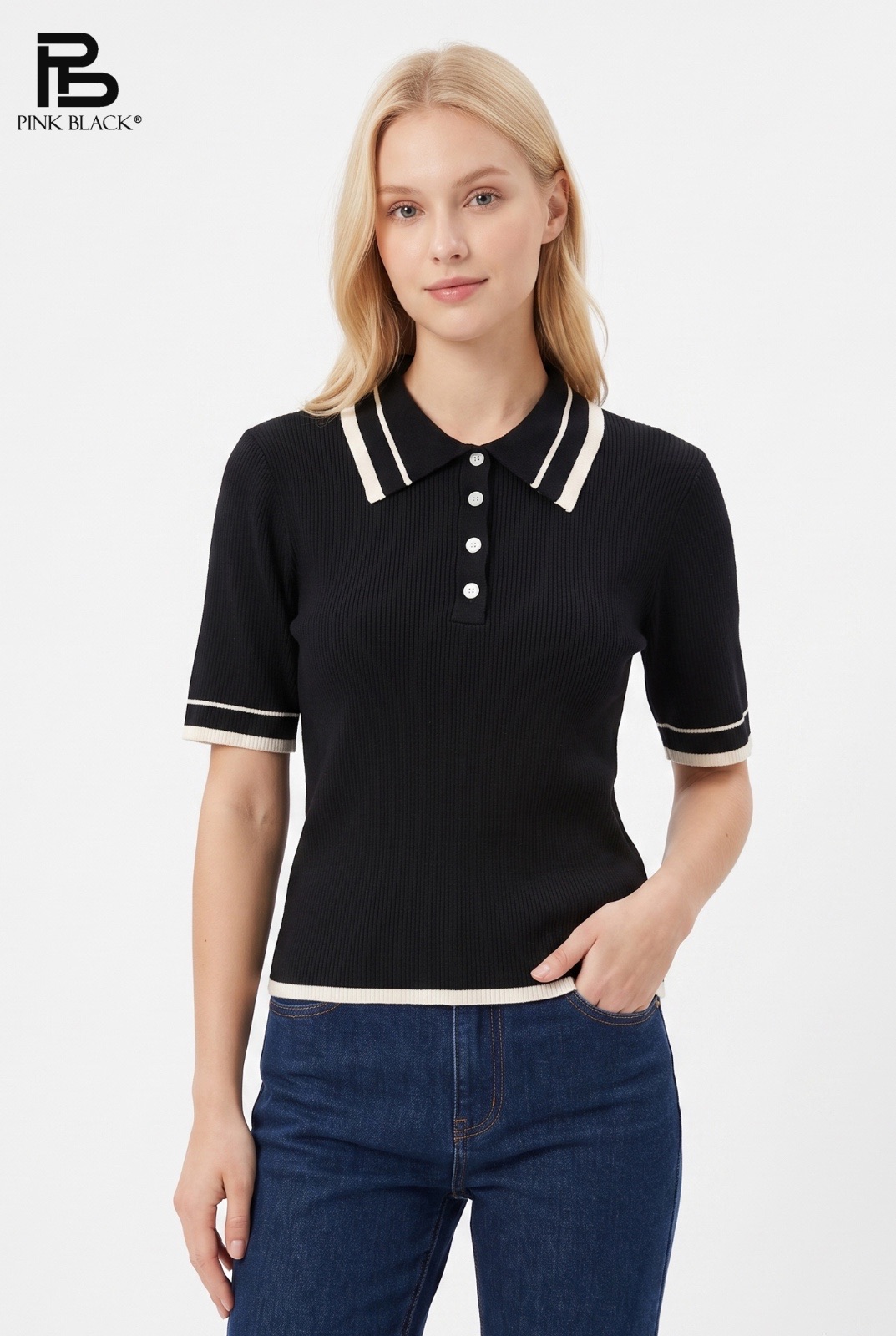 Figurnaher Polo-Pullover