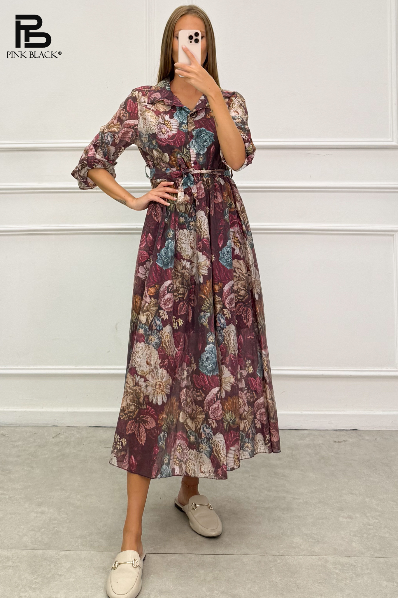 Midi-Hemdkleid mit Gürtel