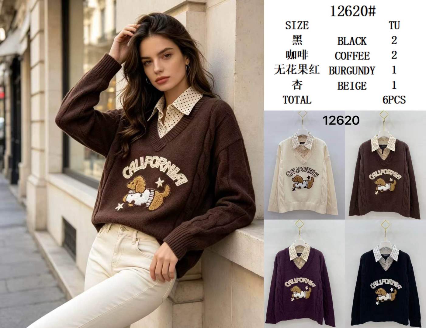 V-Ausschnitt Pullover mit Stickerei