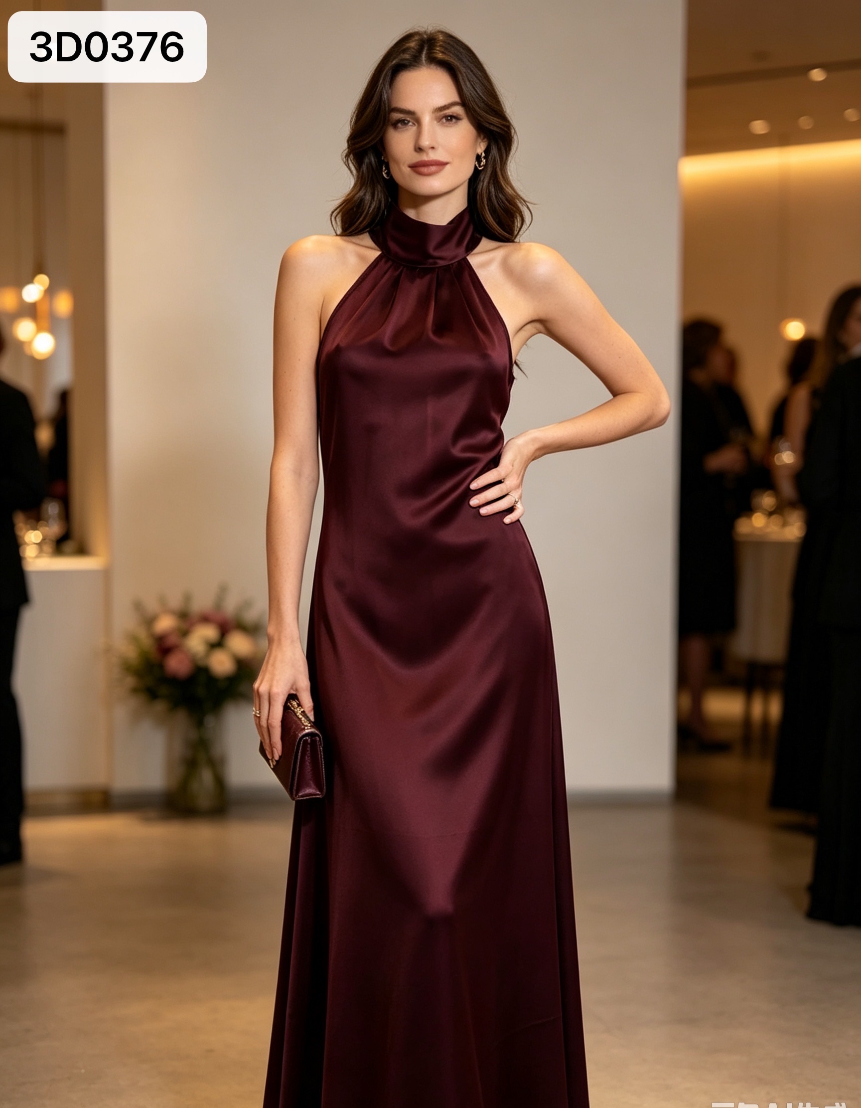 Maxikleid im Halter‑Look mit Stehkragen