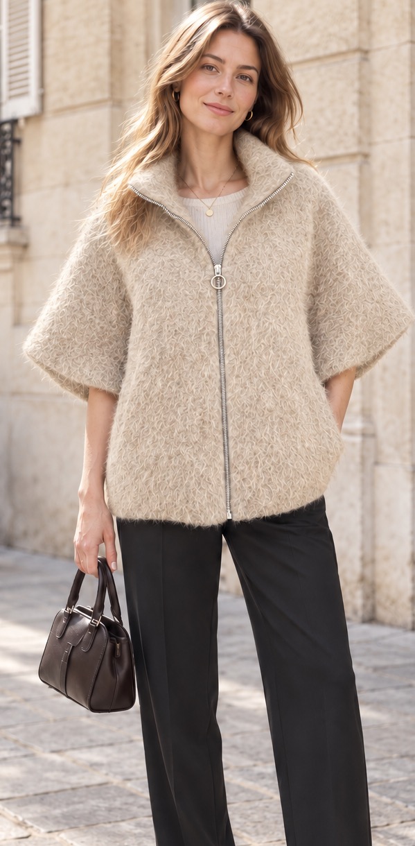 Kurzer Poncho-Mantel mit Stehkragen