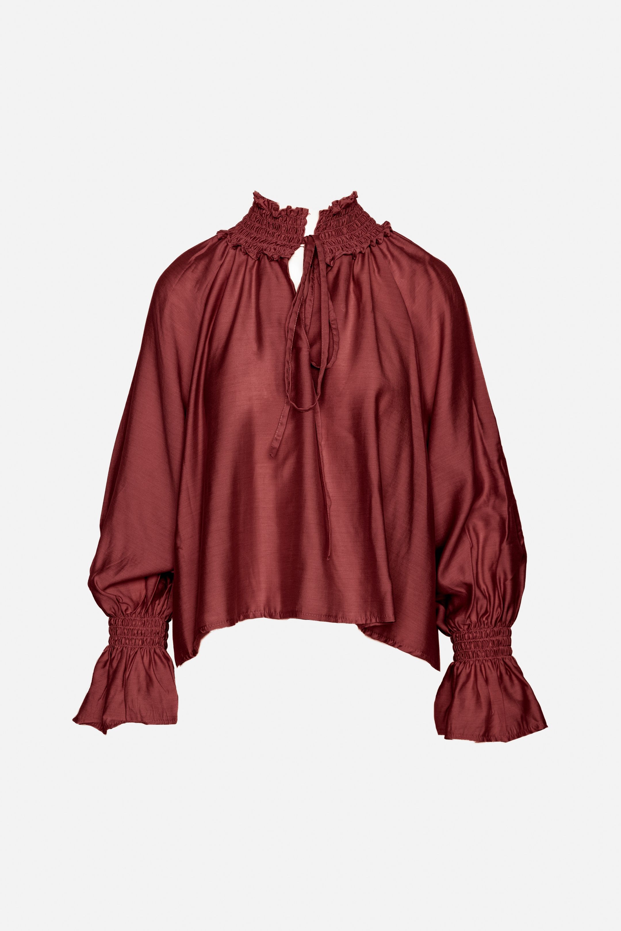 Bluse mit gerafftem Stehkragen