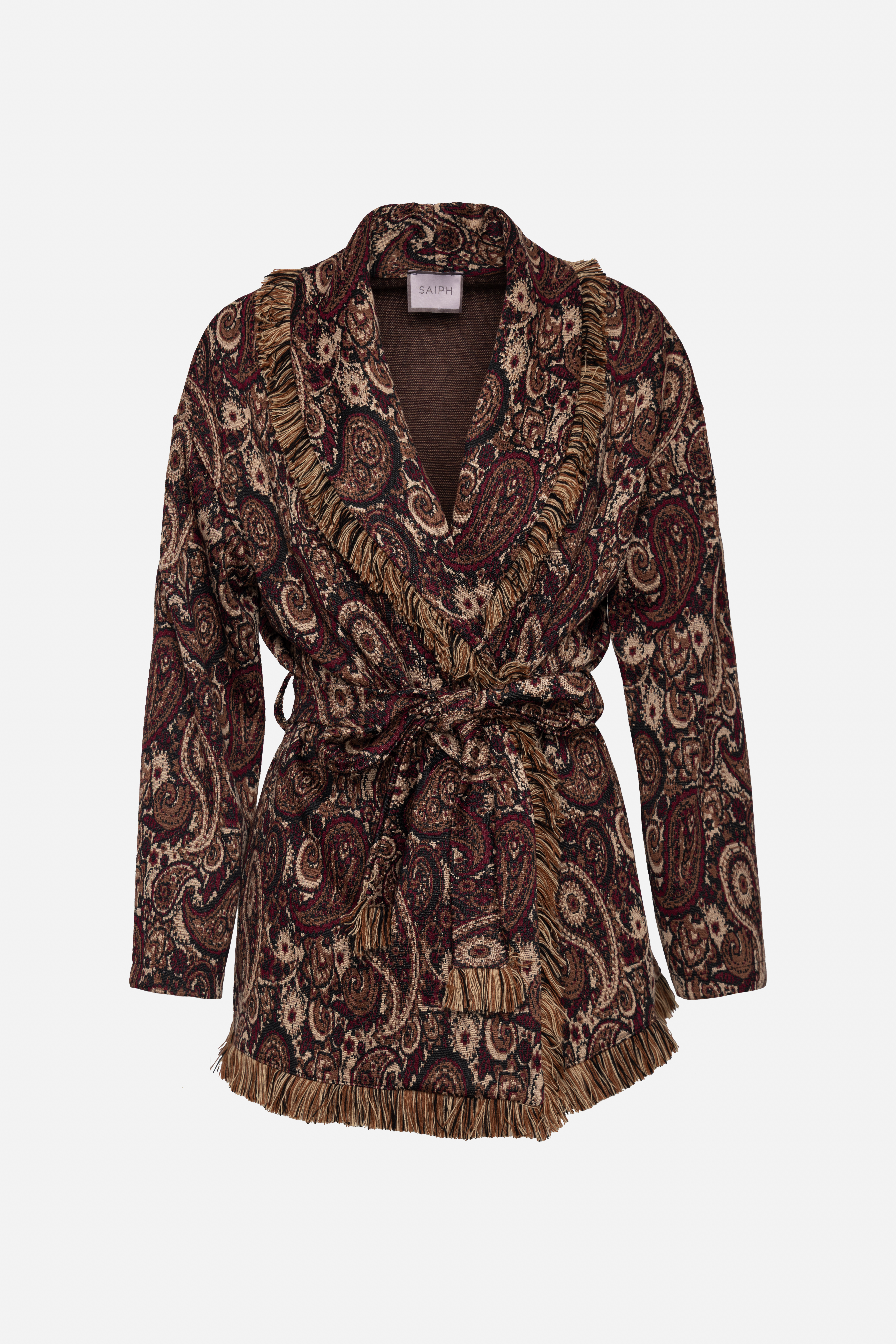 Langer Cardigan mit Paisley‑Muster