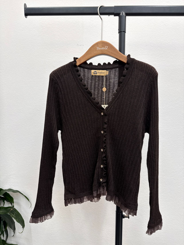 Figurbetonter Cardigan mit Rüsche