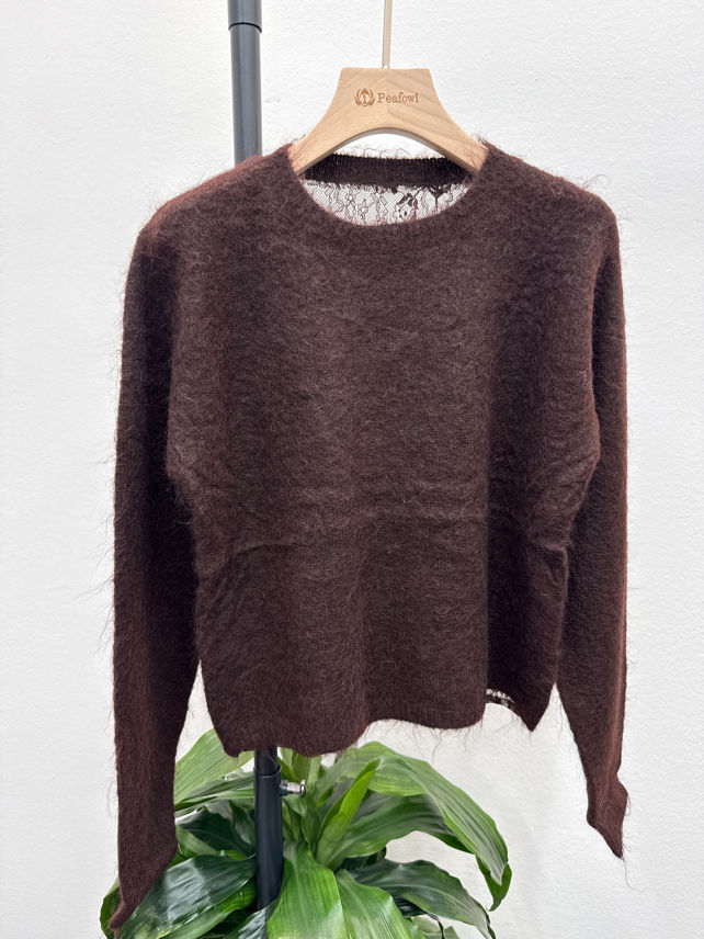 Pullover mit Spitzenbesatz