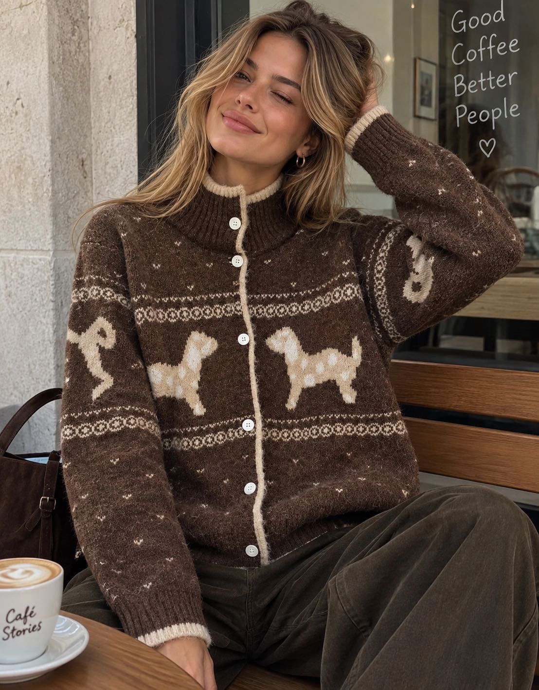 Flauschiger Halbrollkragen-Cardigan