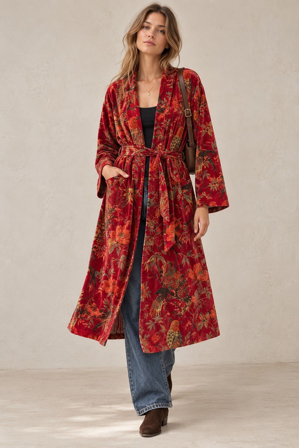 Midi-Kimono-Mantel mit Gürtel