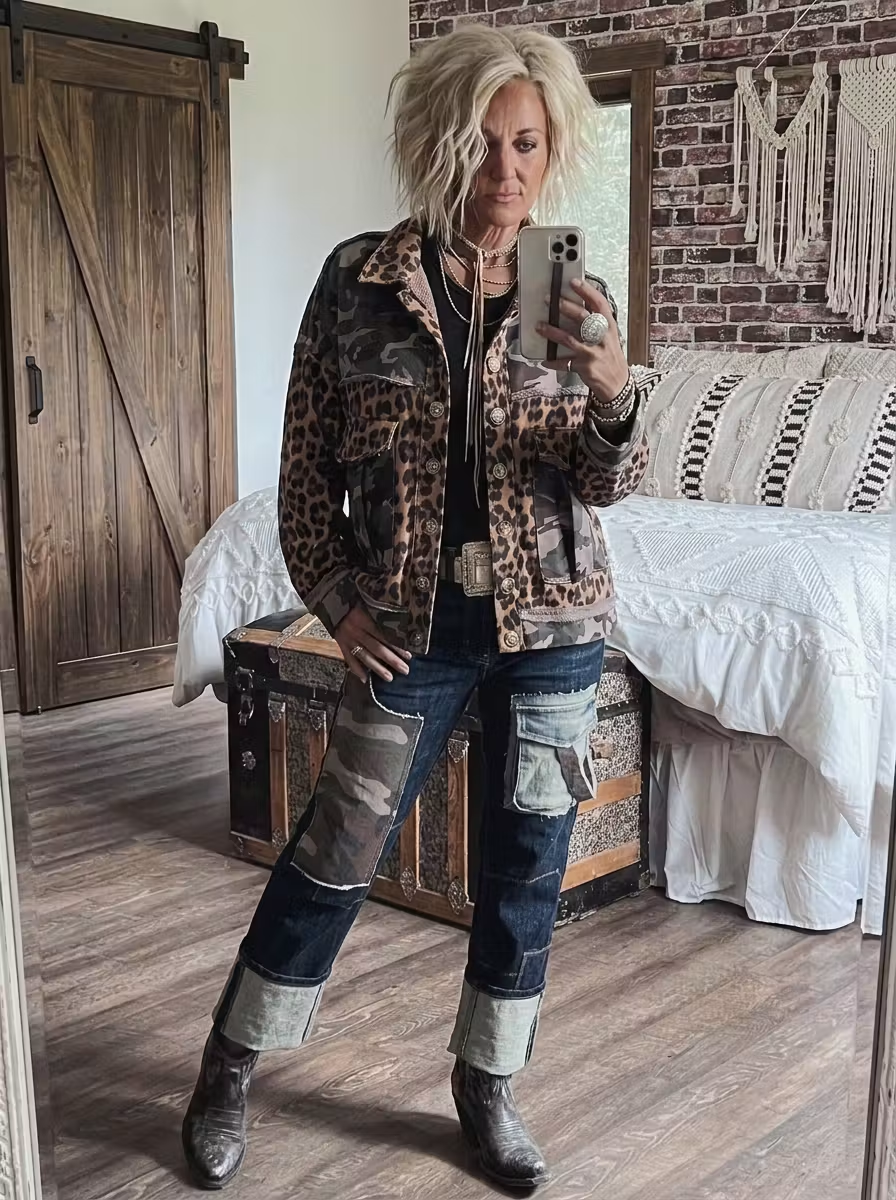 Cargo-Jeans mit Camouflage-Einsätzen