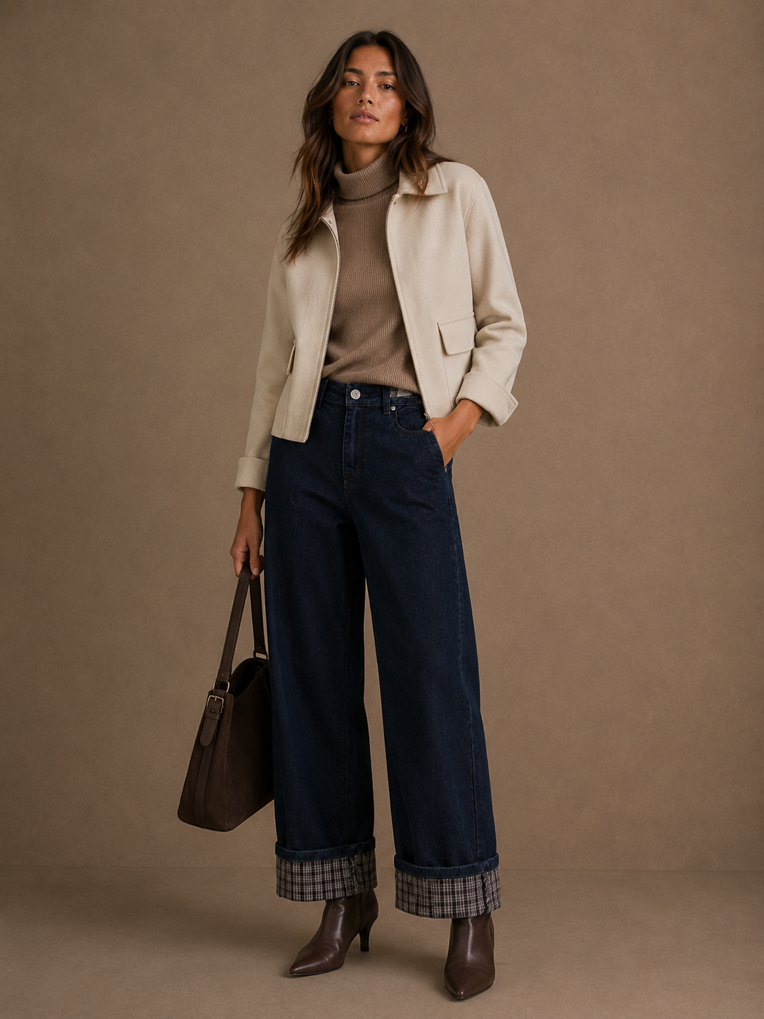 Wide‑Leg Jeans mit Umschlag