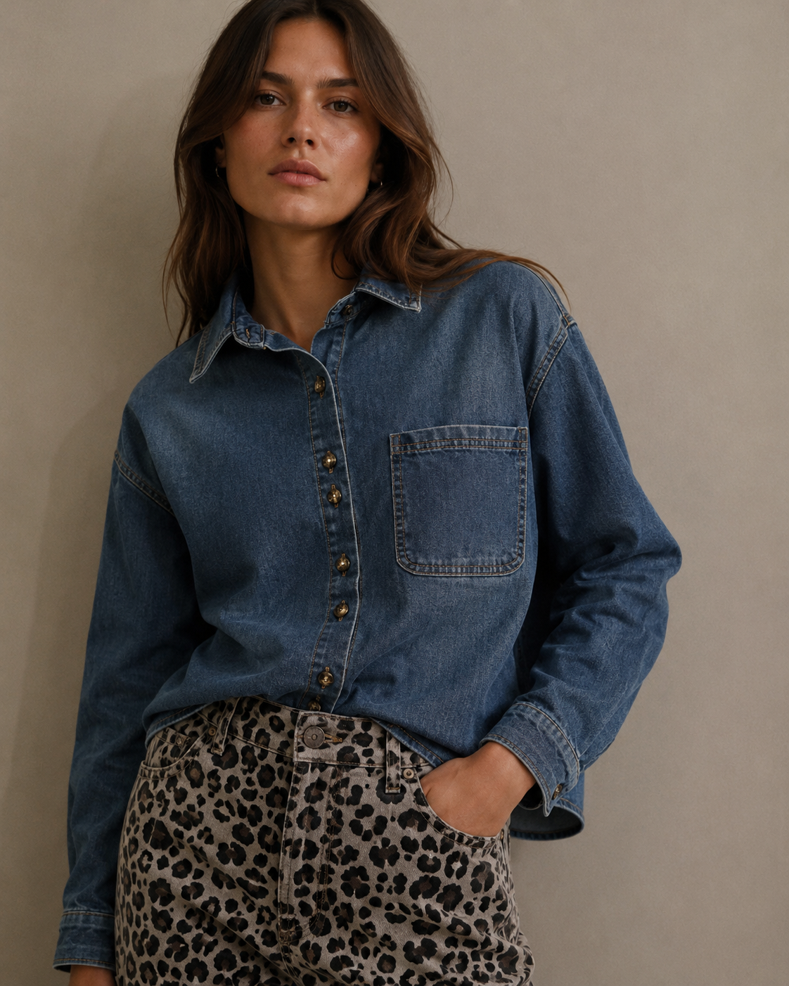Lässiges Jeanshemd bis zur Hüfte