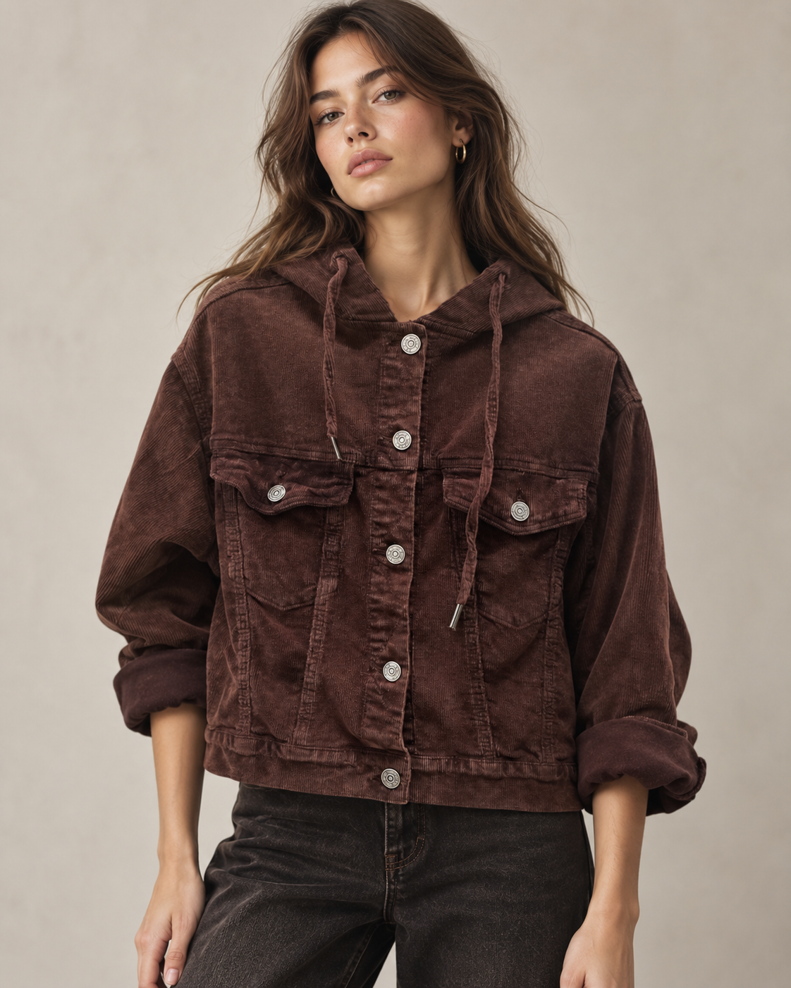 Cord-Jacke mit Kapuze