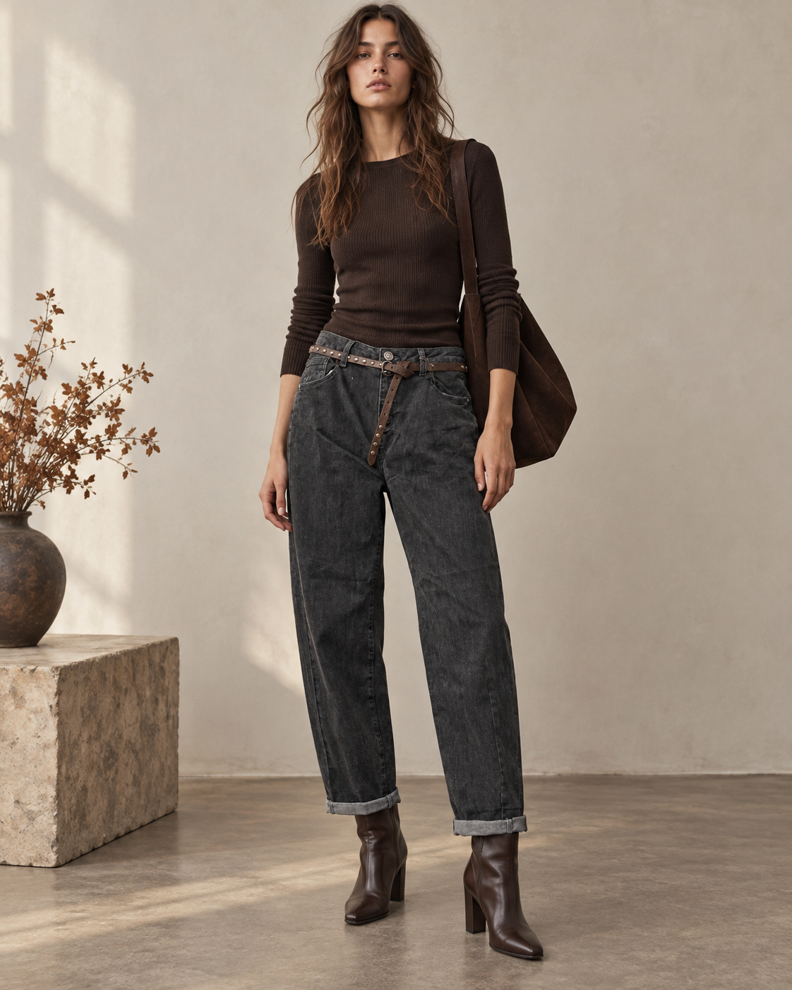 Baggy-Jeans mit hohem Bund