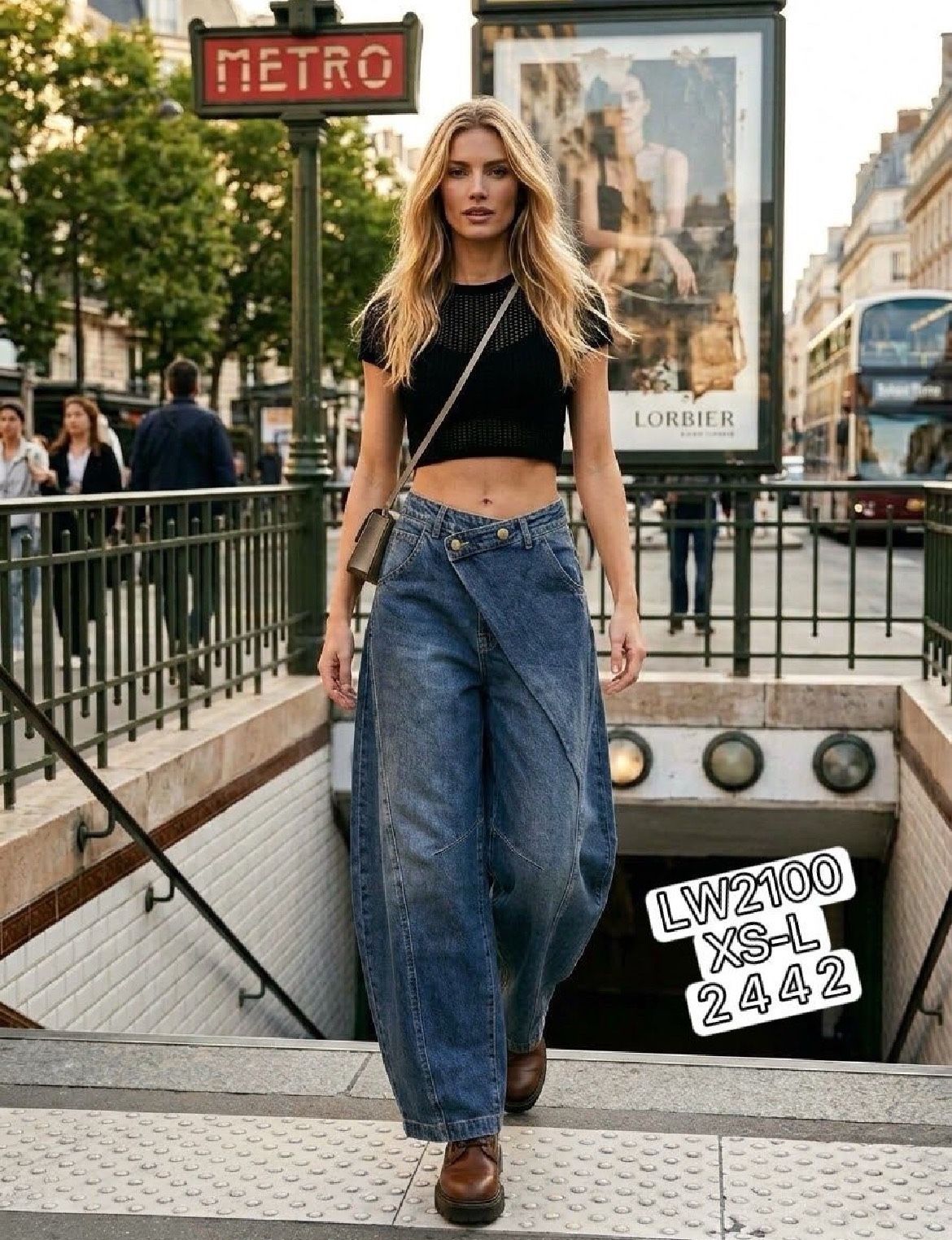 Wide‑Leg Jeans mit überlappender Vorderseite