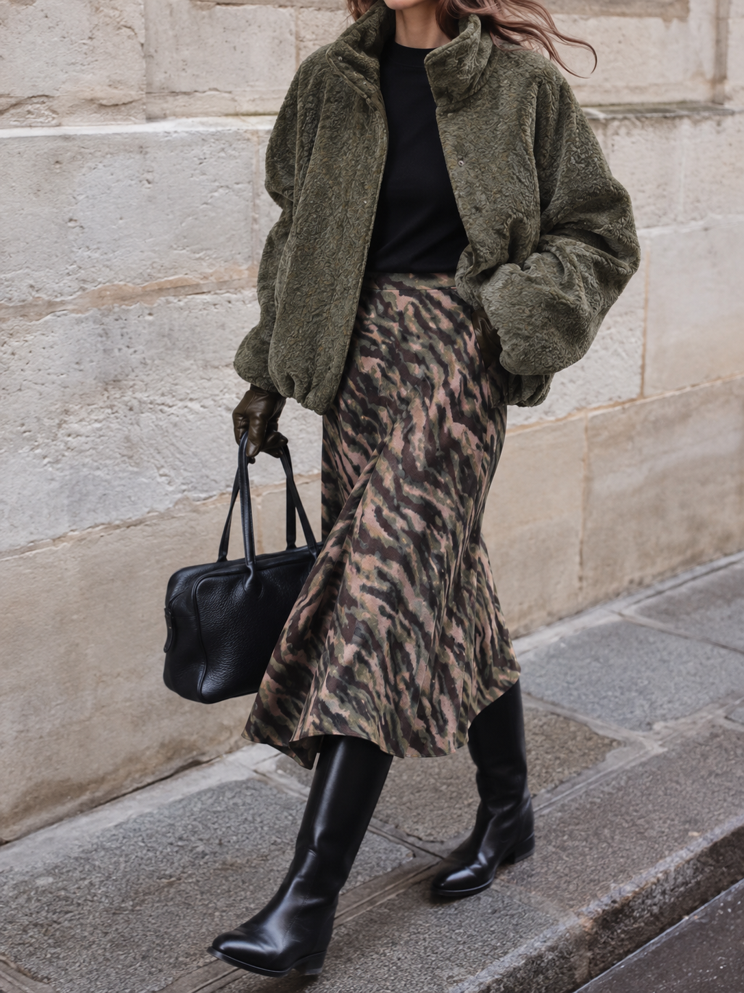 Ausgestellter Midi-Rock mit Animal-Print