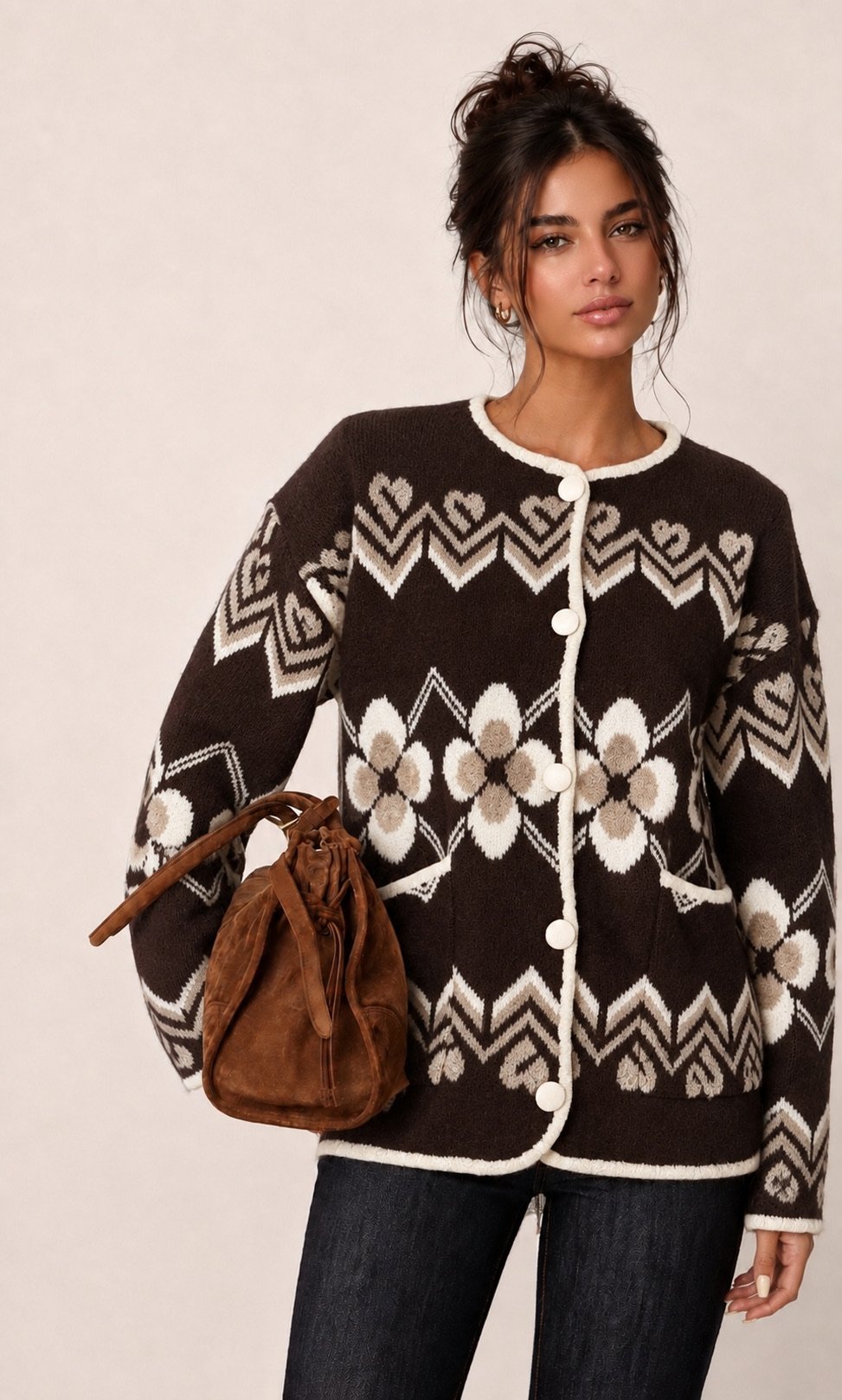 Locker geschnittener Cardigan mit Muster