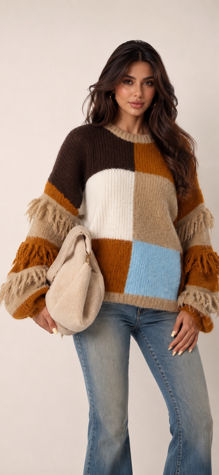 Lockerer Pullover mit Fransen