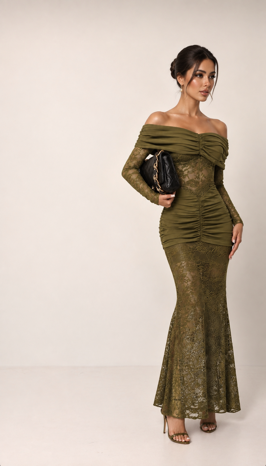 Maxikleid im Meerjungfrauen‑Schnitt mit Carmen‑Ausschnitt