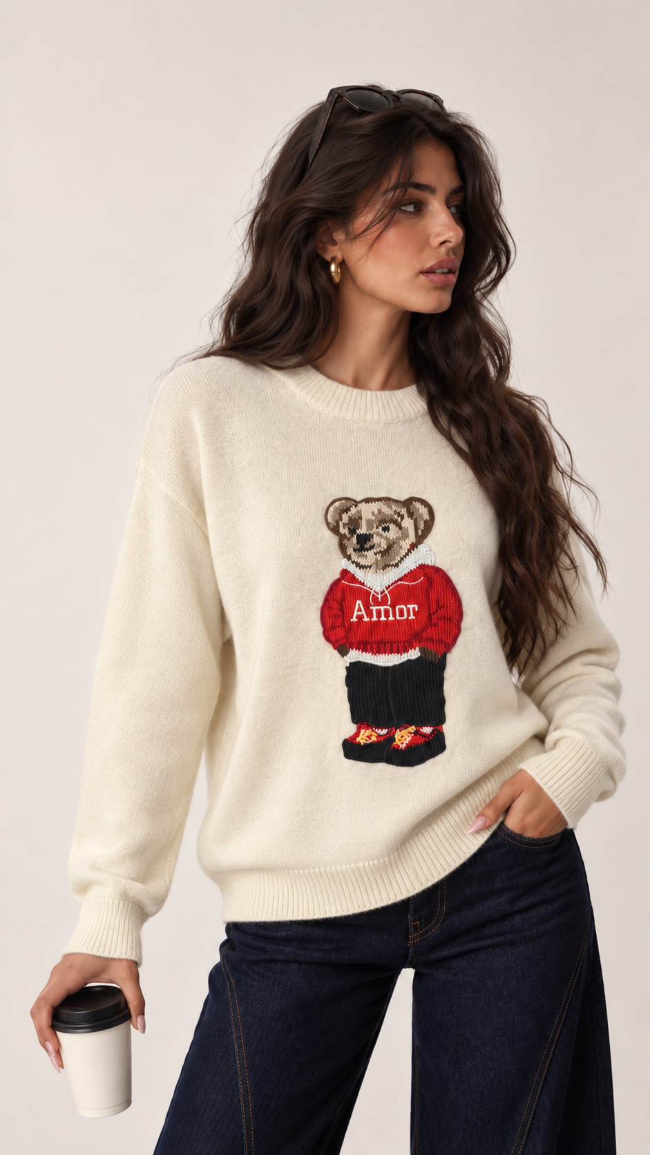 Pullover mit Bärenstickerei