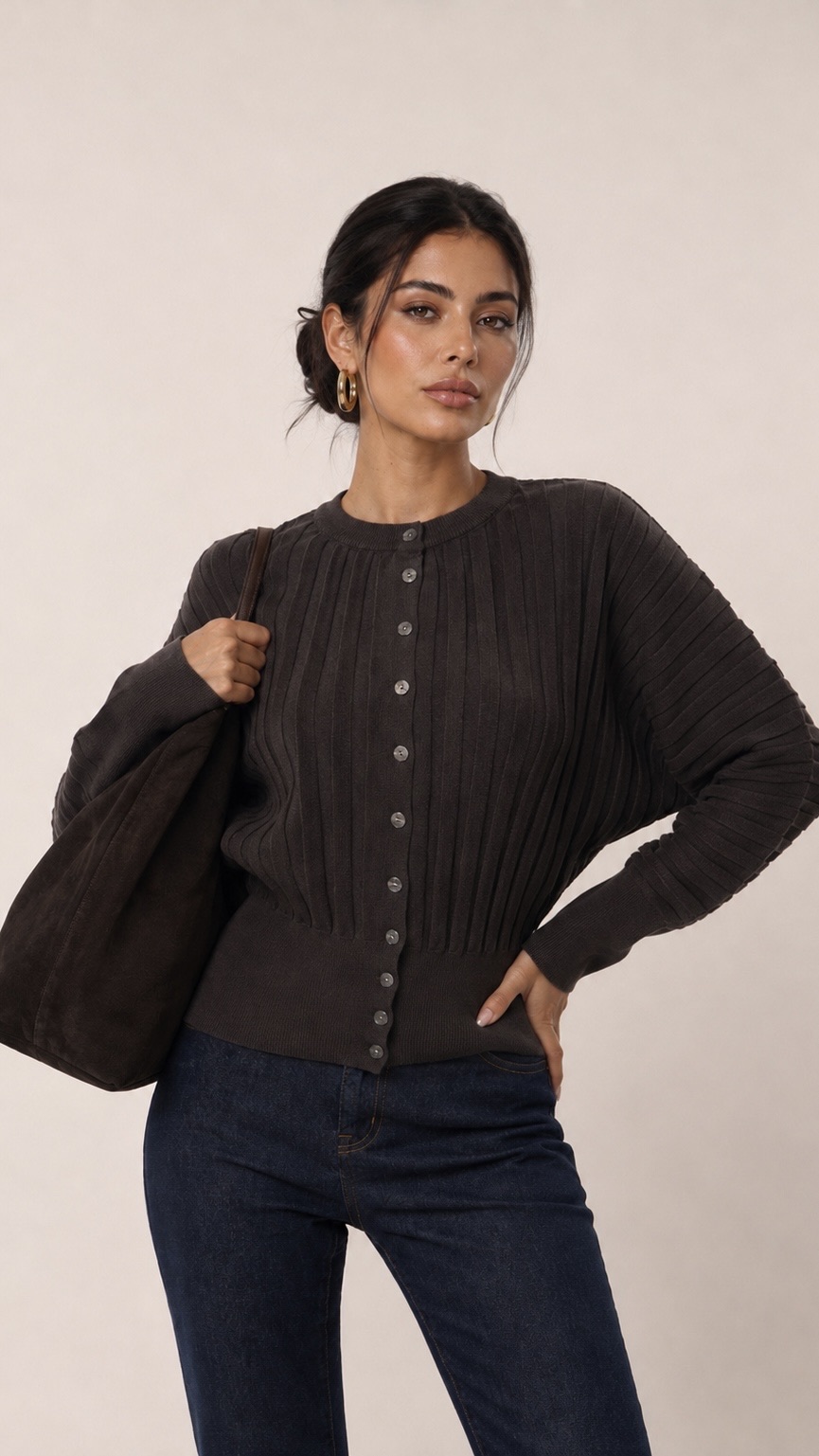 Gerippter Cardigan bis zur Hüfte