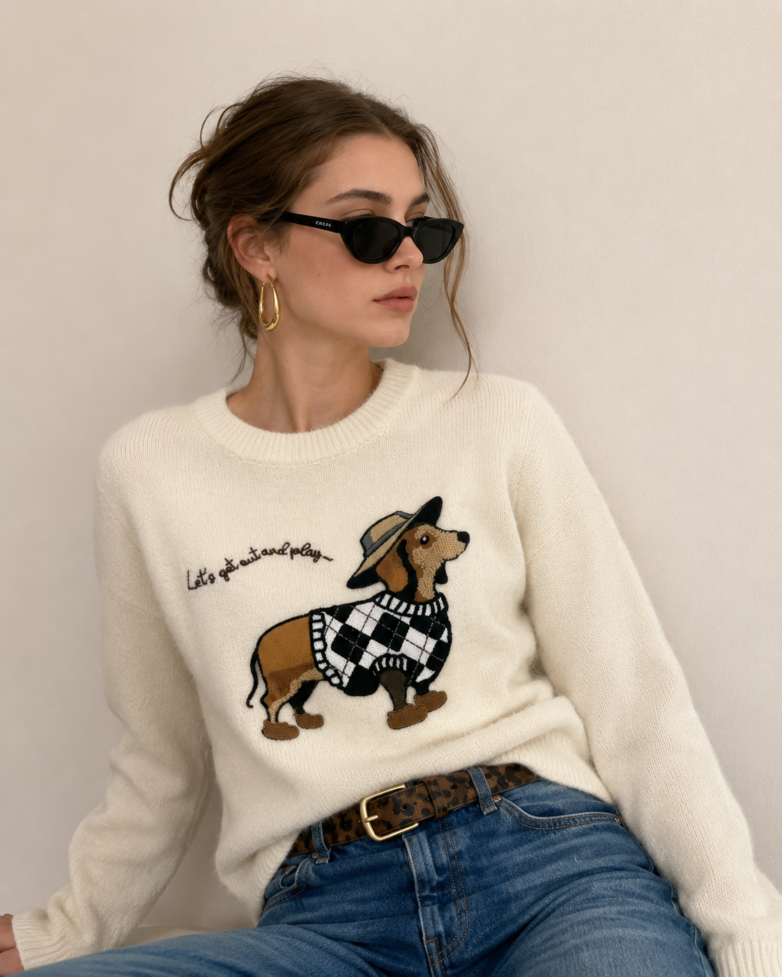 Pullover mit besticktem Welpen