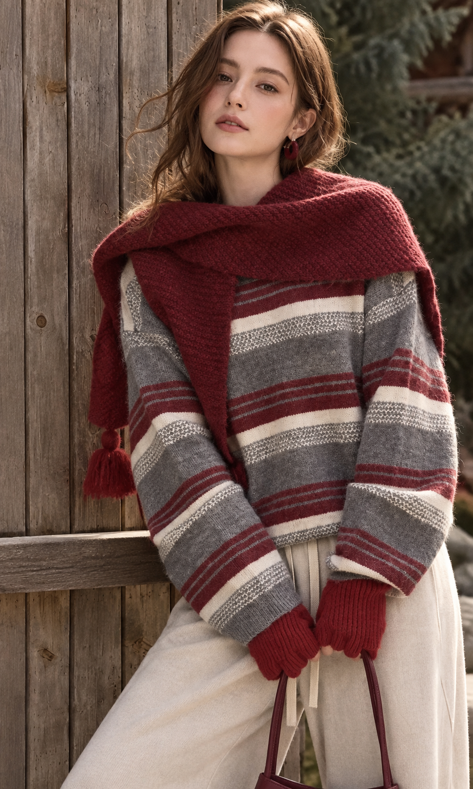 Lockerer Strickpullover mit Streifen