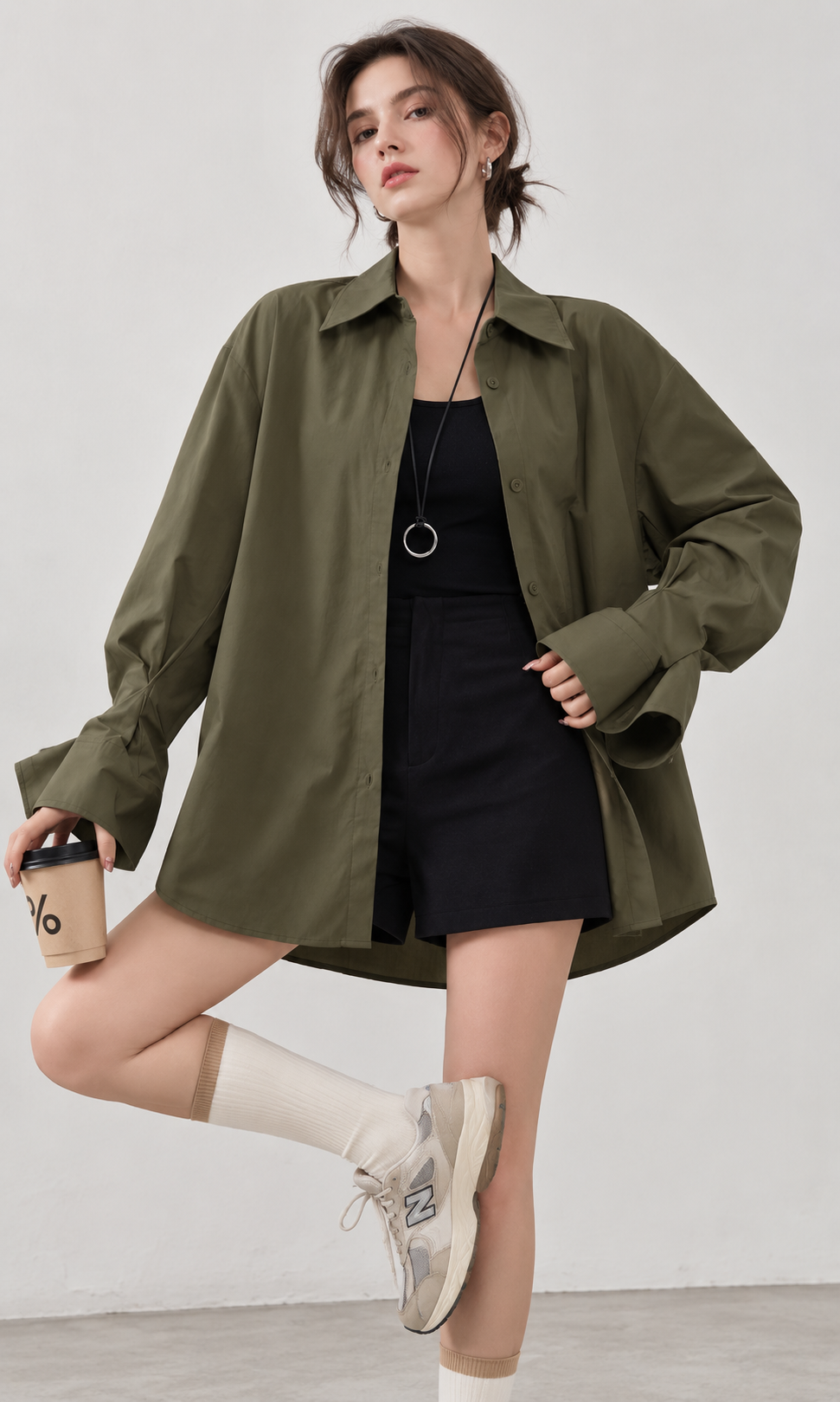 Oversize Longline Hemd mit Kragen