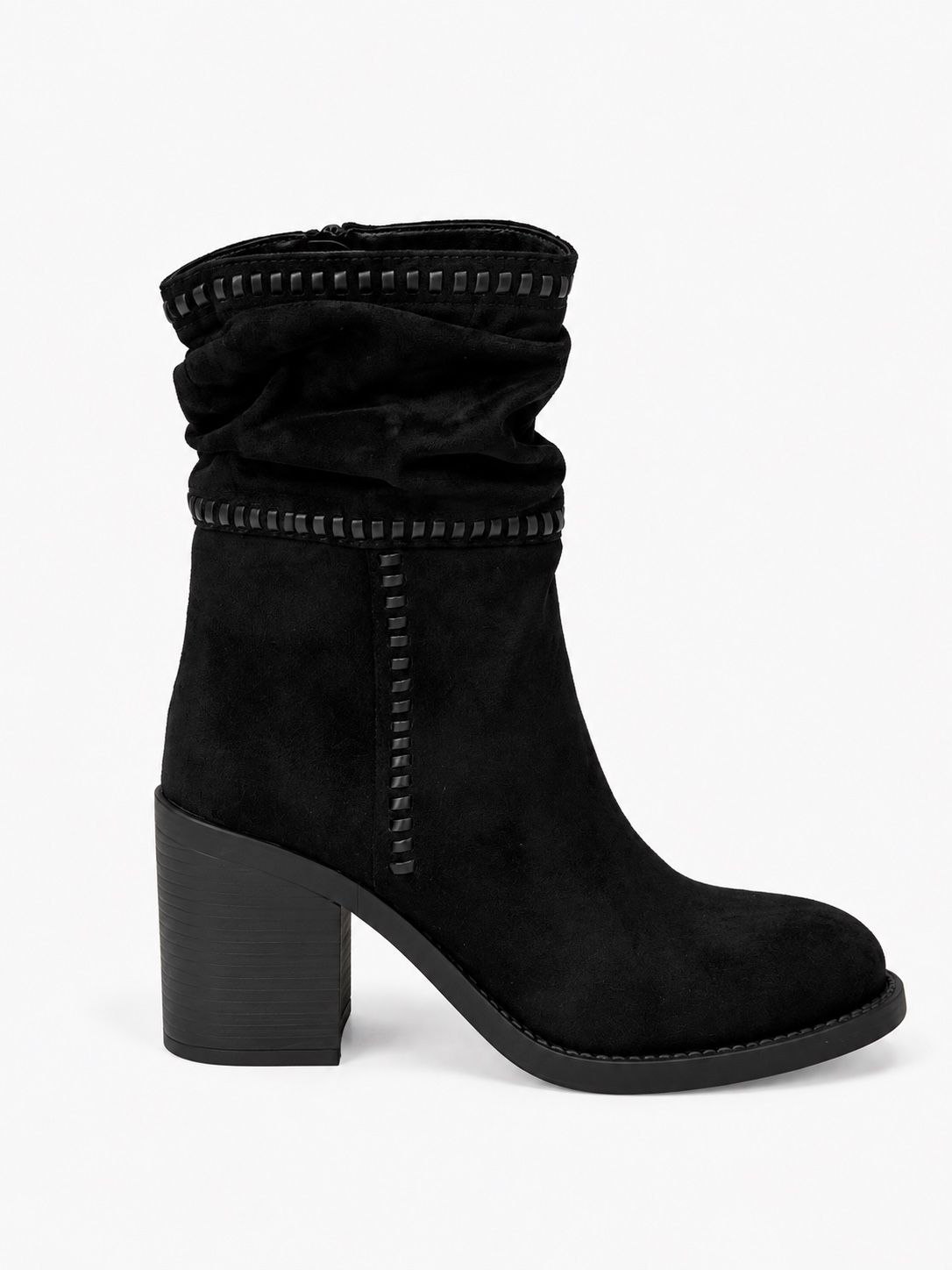 Stiefeletten mit Blockabsatz und Raffung