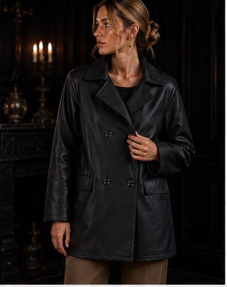 Verlängerter Blazer mit Revers aus Kunstleder