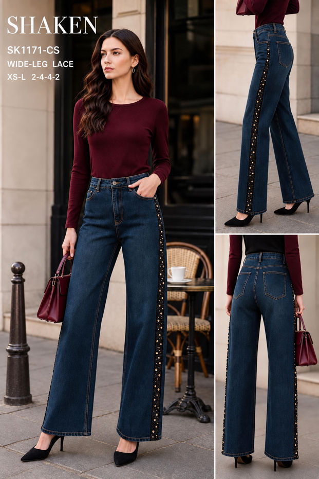 Wide‑Leg‑Jeans mit Nieten