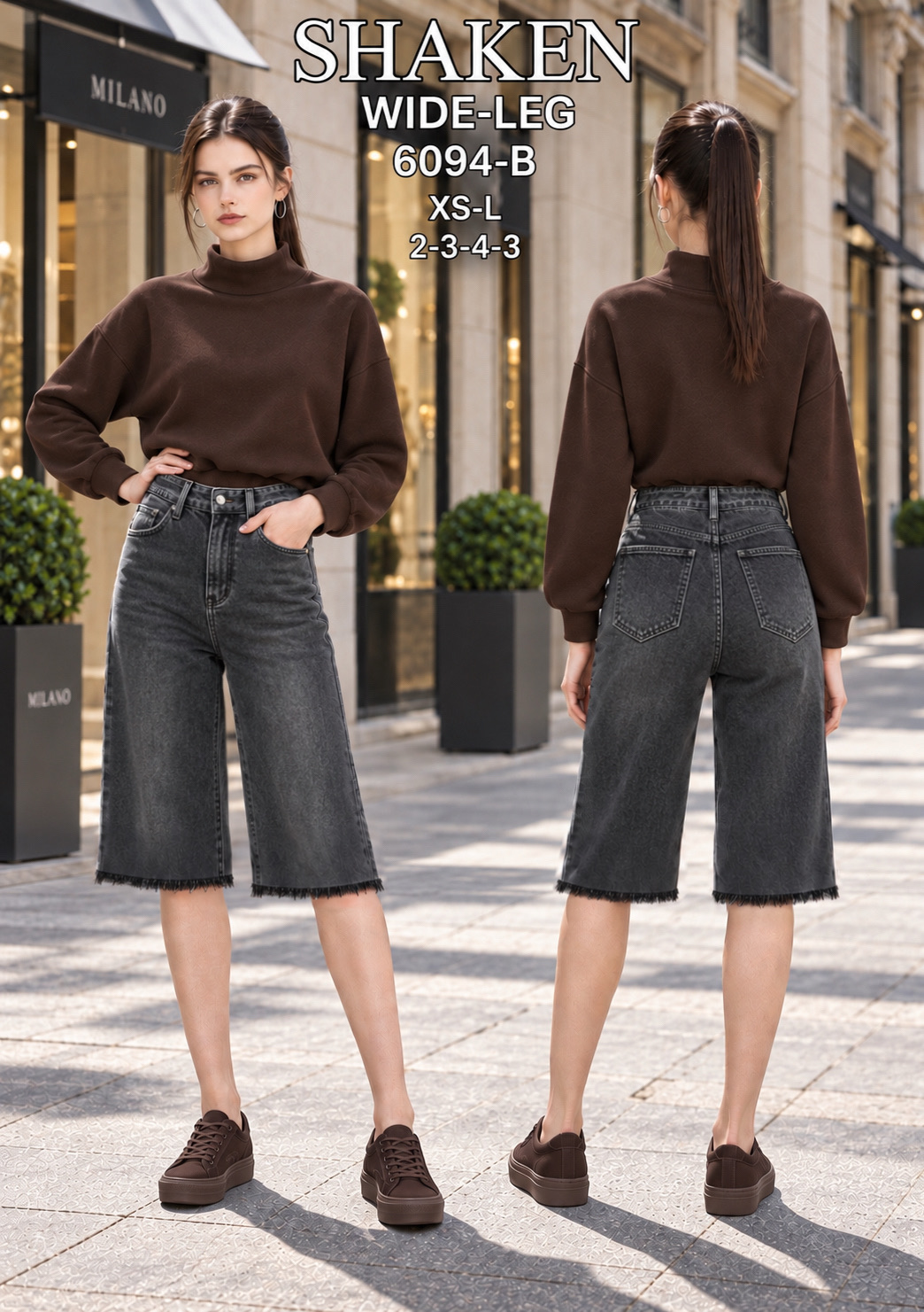 Wide‑Leg Jeans‑Bermudas