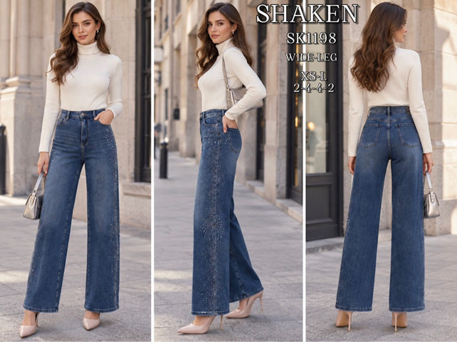 Wide-Leg-Jeans mit Knopfdetail