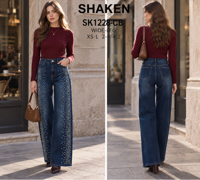 Wide‑Leg Jeans mit Nieten