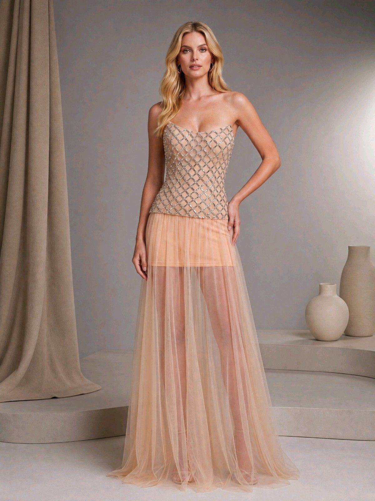 Ärmelloses Corsage-Maxi-Kleid