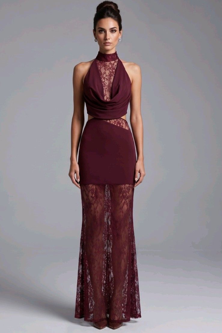 Meerjungfrauen-Maxikleid mit Halterkragen