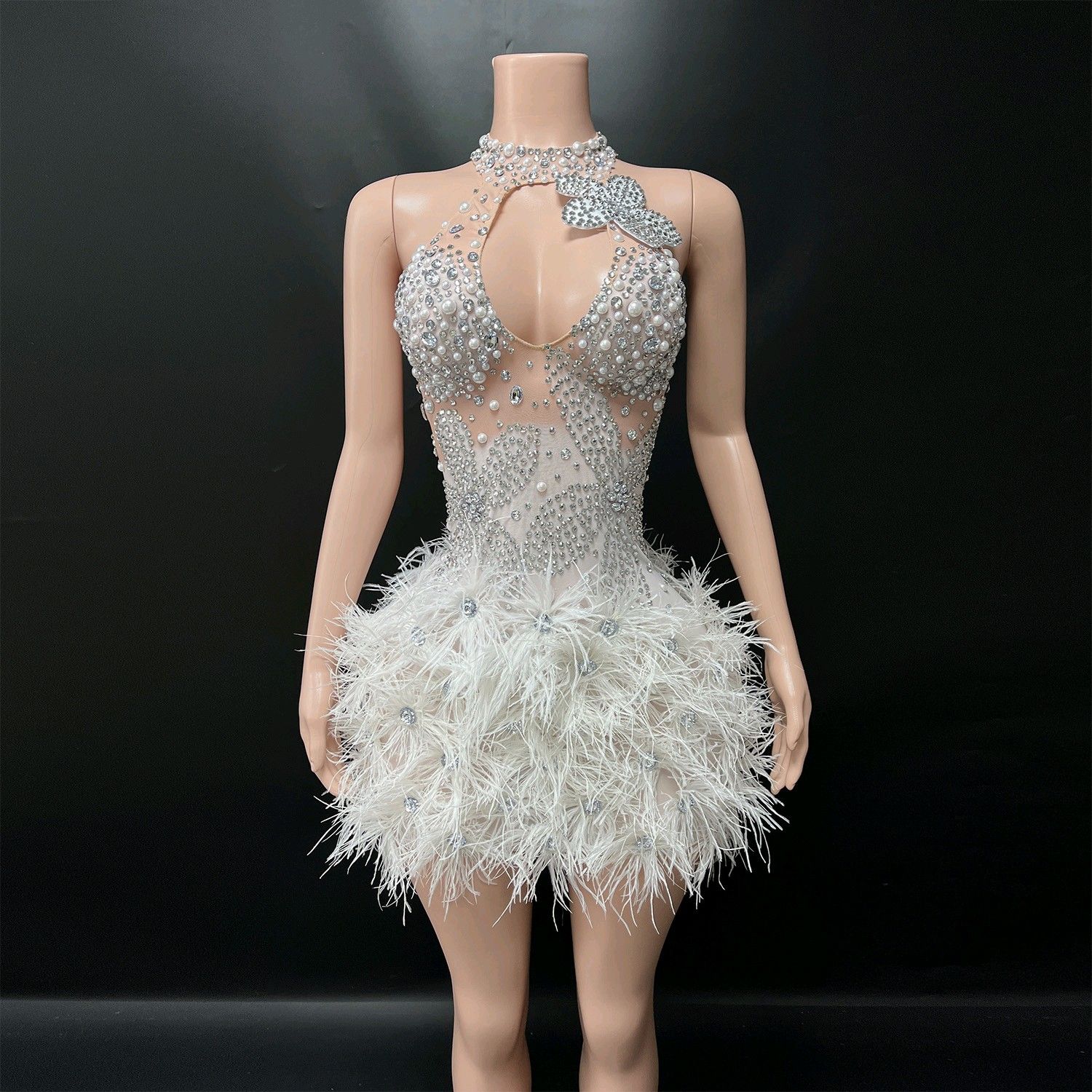 Halter-Minikleid mit Fransen