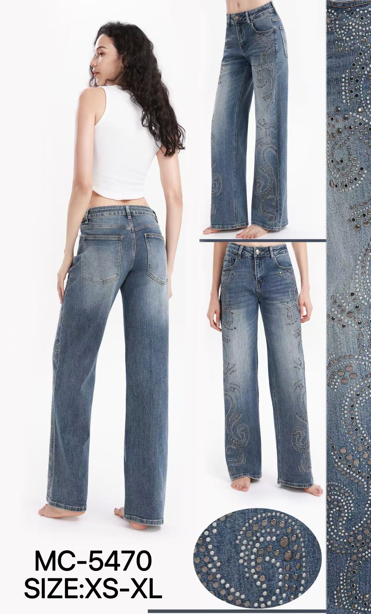 Wide‑Leg-Jeans mit Nieten