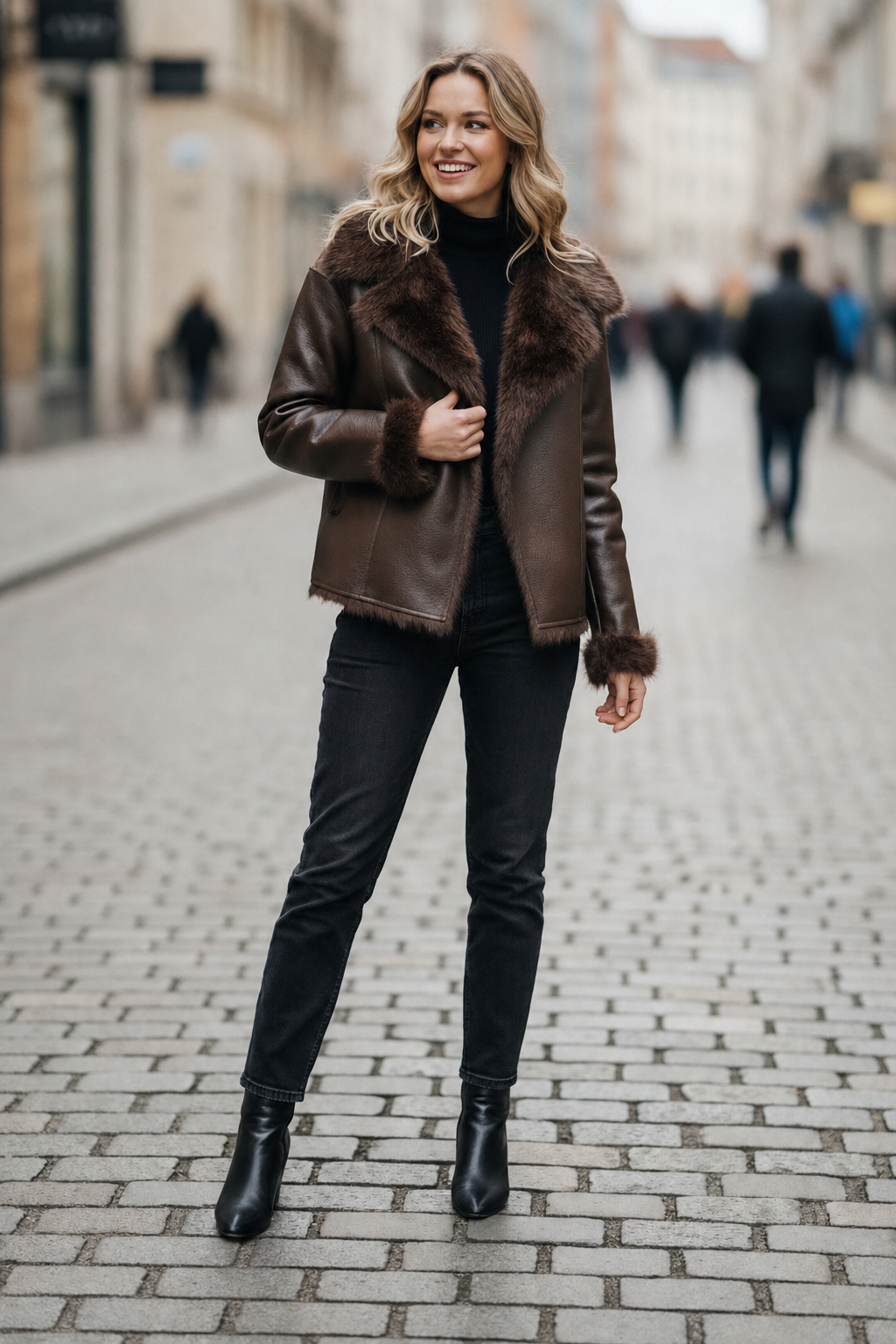 Kurze Lammfelloptik-Jacke mit Kragen
