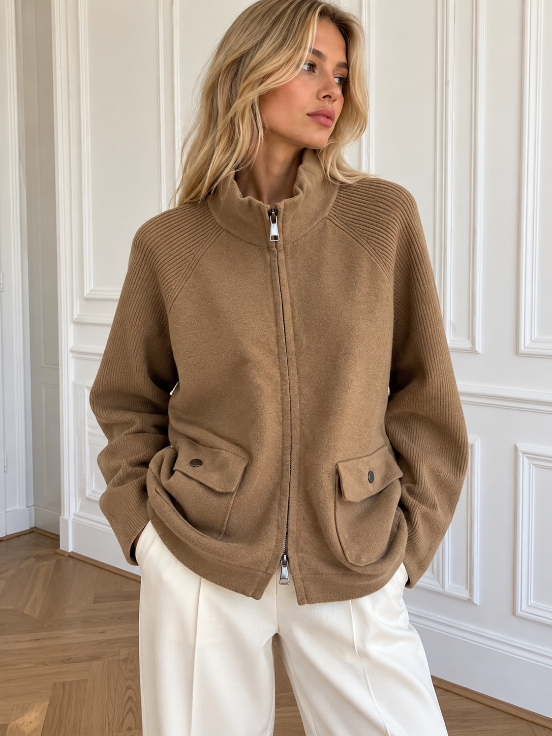 Strickjacke mit Stehkragen