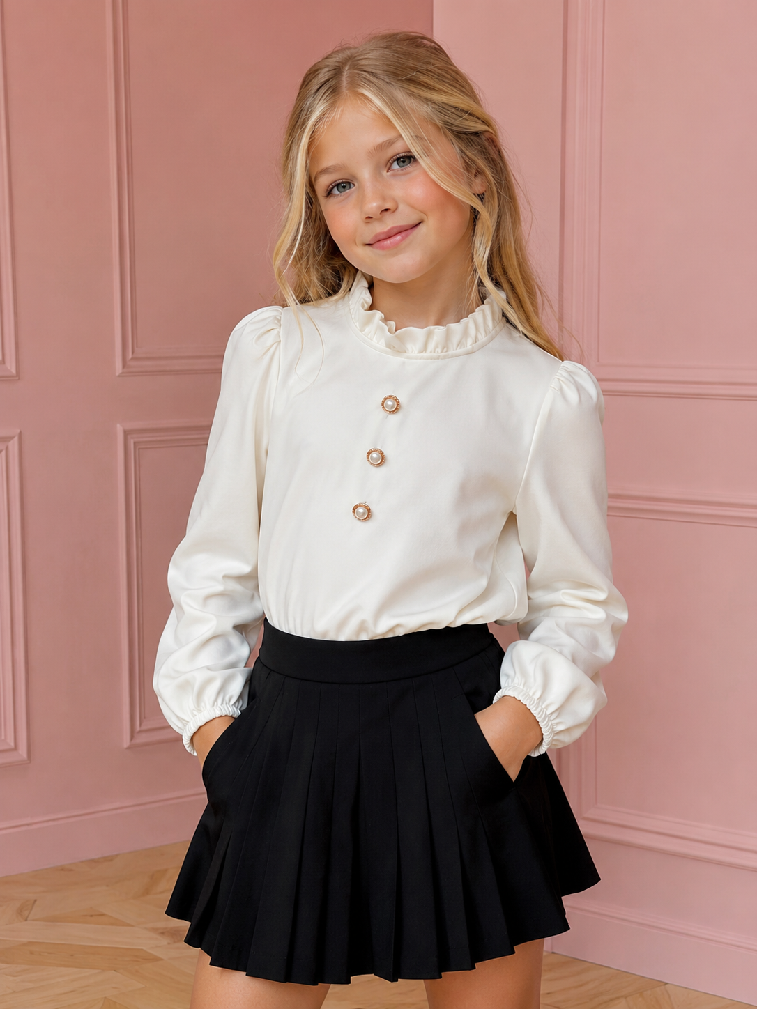 Bluse mit Volantkragen und Bischofsärmeln