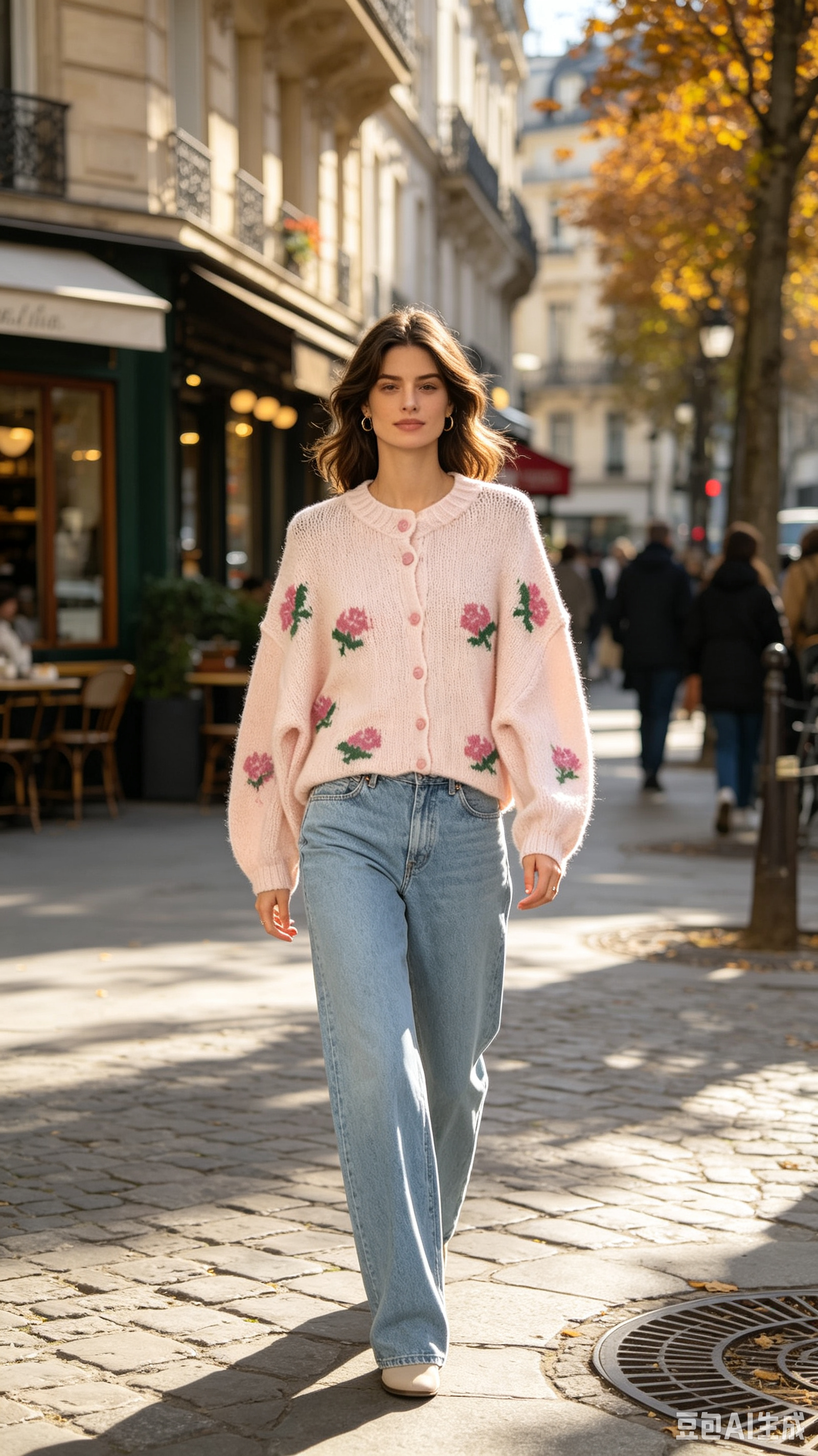 Lockerer Cardigan mit Rosenmotiv