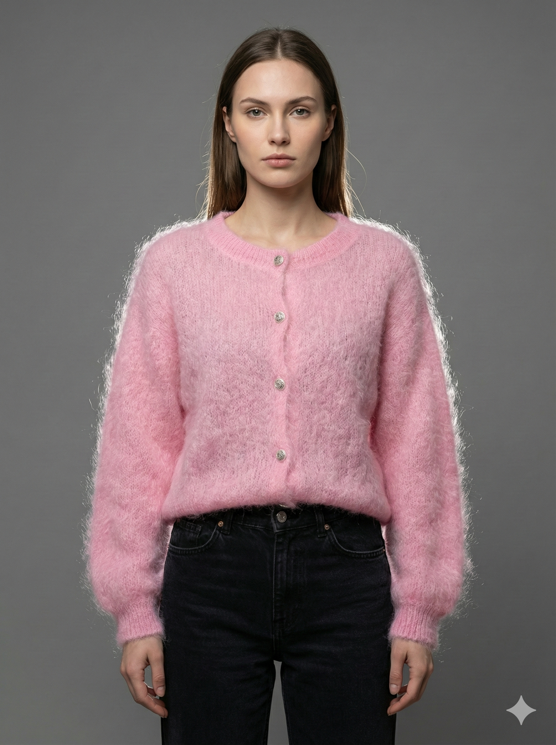 Flauschiger Cardigan mit Knöpfen