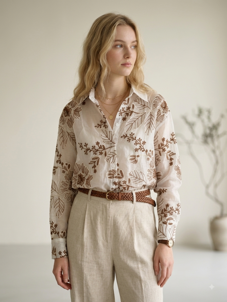Bluse mit Kragen und Blumenmuster