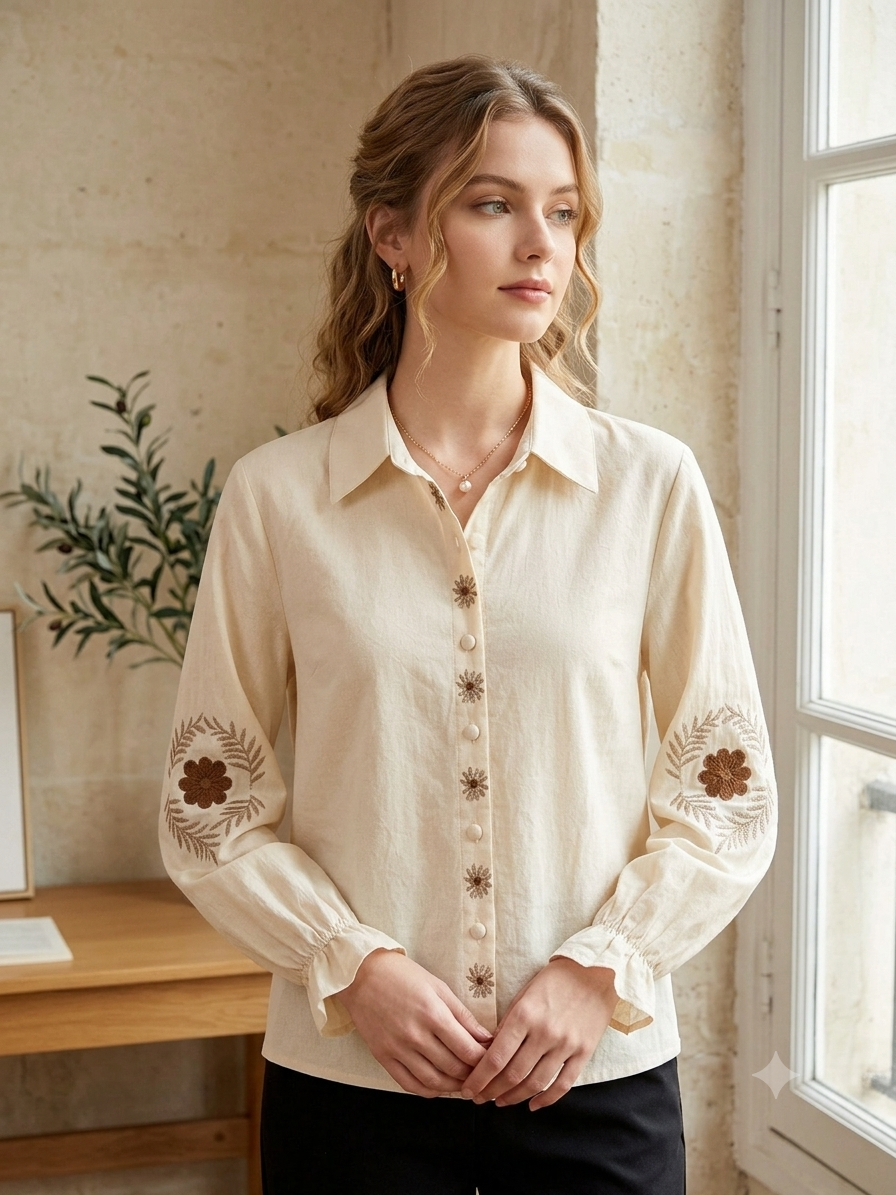 Bluse im Hemdblusenstil mit Stickerei