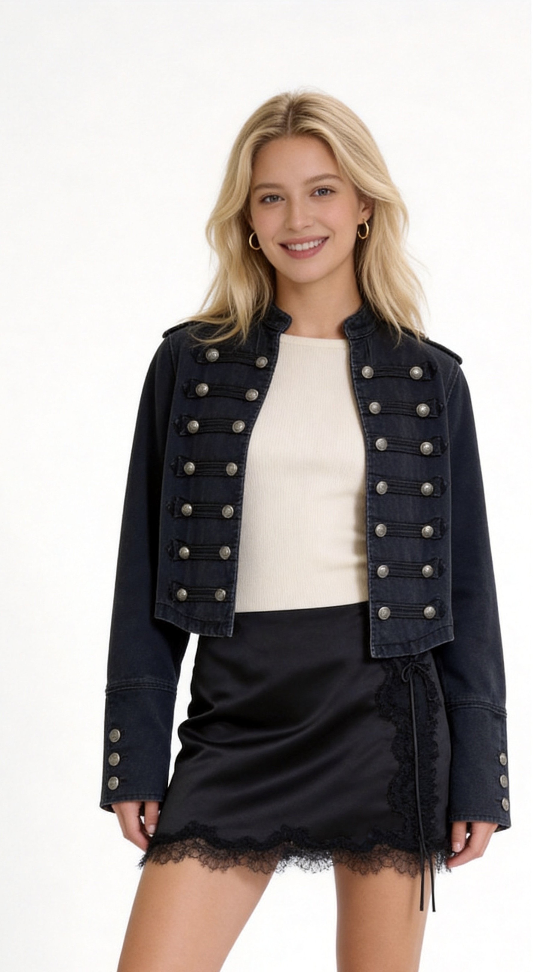 Kurze Jeansjacke mit Stehkragen