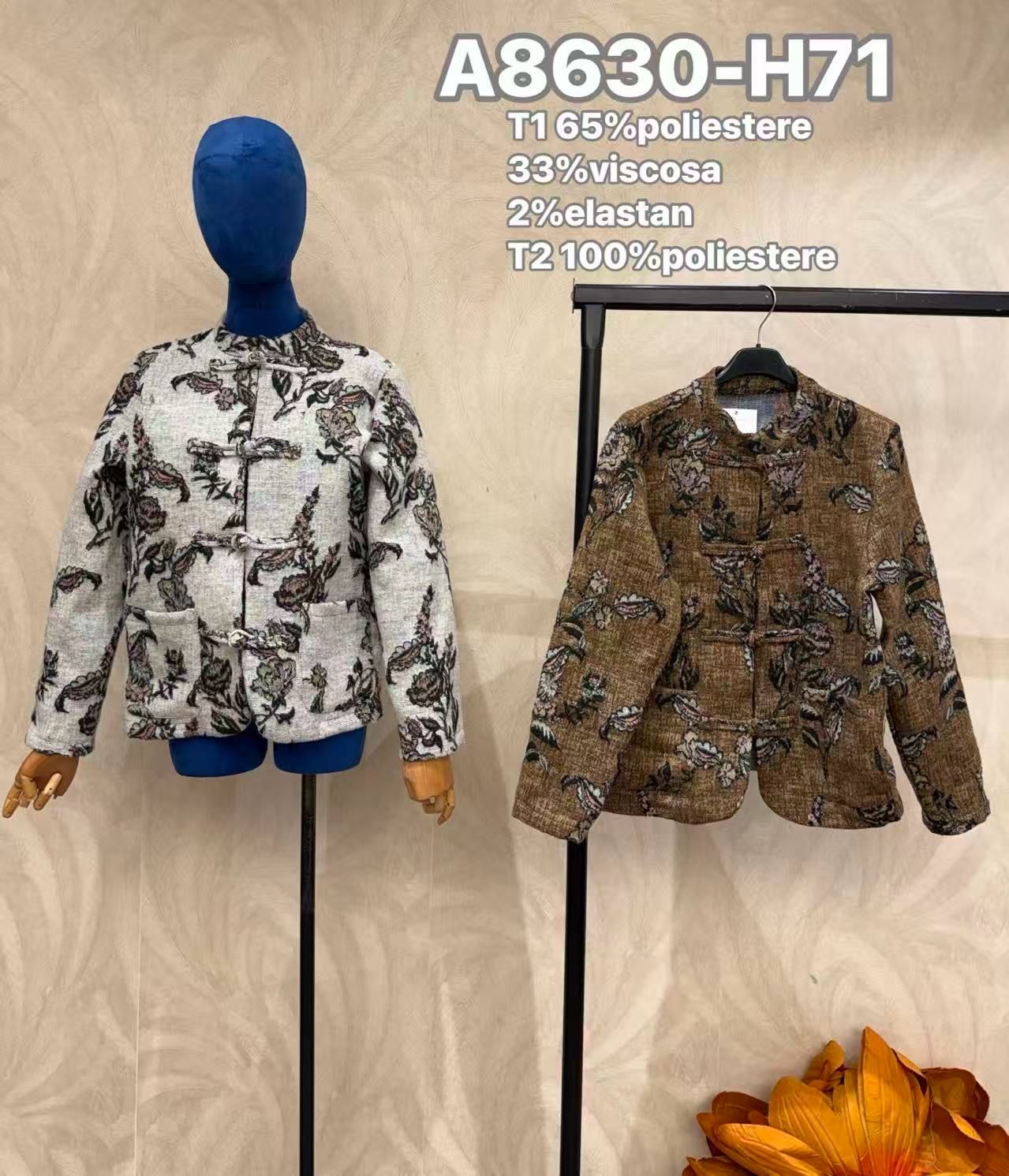 Kurze Jacquard-Jacke mit Stehkragen
