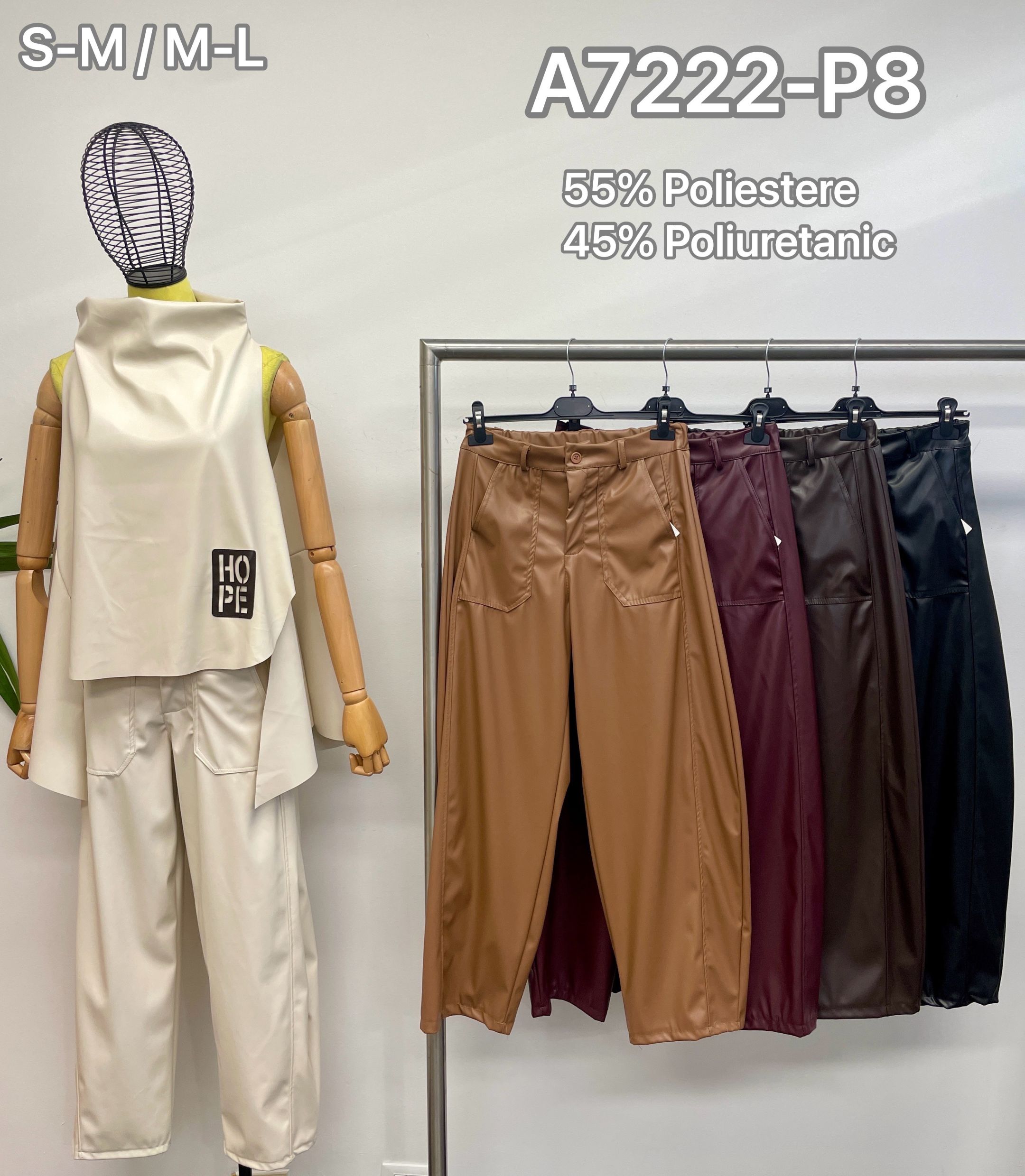 Gerade Hochbund-Hose aus Kunstleder