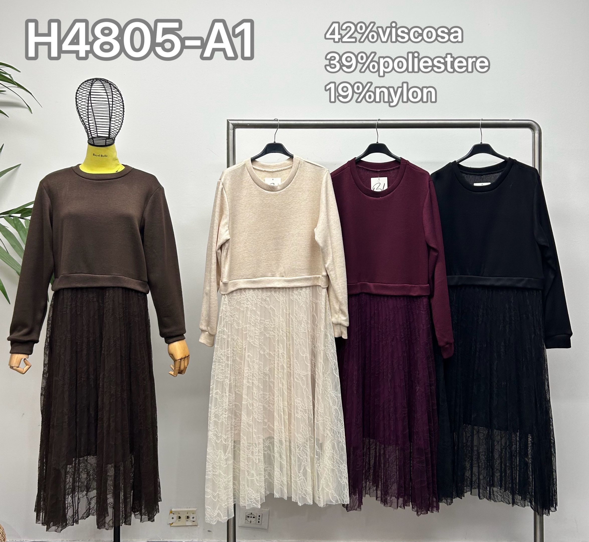 Midi-Kleid mit Spitzenbesatz
